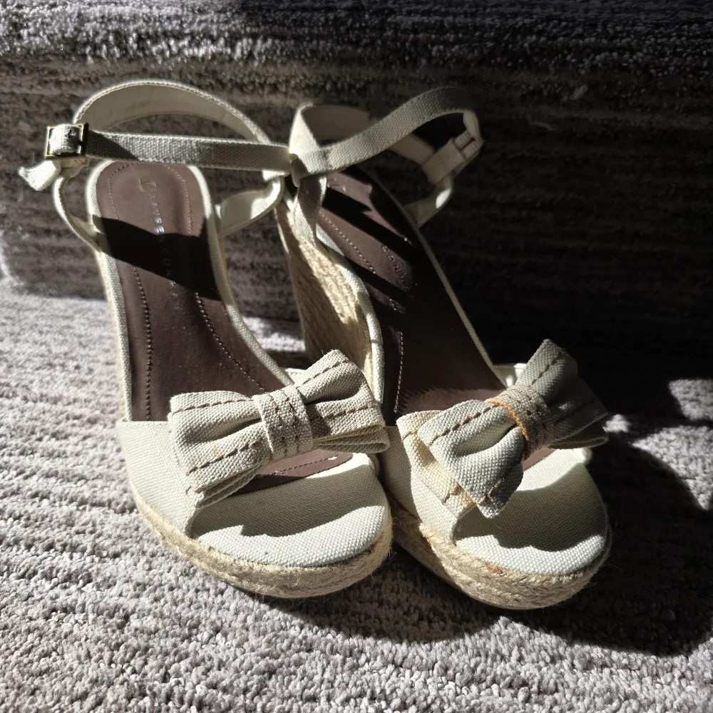 Lauren Conrad LC Women's Gwin Espadrille Wedge Sandals 7 Beige Bow NIB NWT